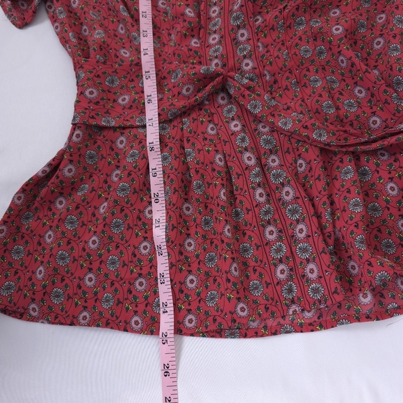 Max Studio Printed smocked waist, tie waist ruffle sleeve blouse - Picture 7 of 10